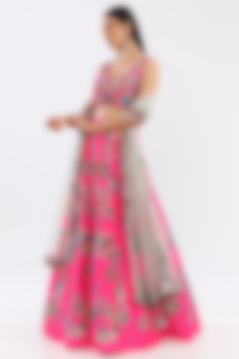 Hot Pink Raw Silk Embellished Bridal lehenga for 22 Lehenga Set by Aisha Rao at Pernia's Pop Up Shop
