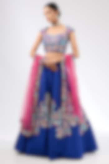Midnight Blue Raw Silk Embellished Bridal lehenga for 22 Lehenga Set by Aisha Rao at Pernia's Pop Up Shop