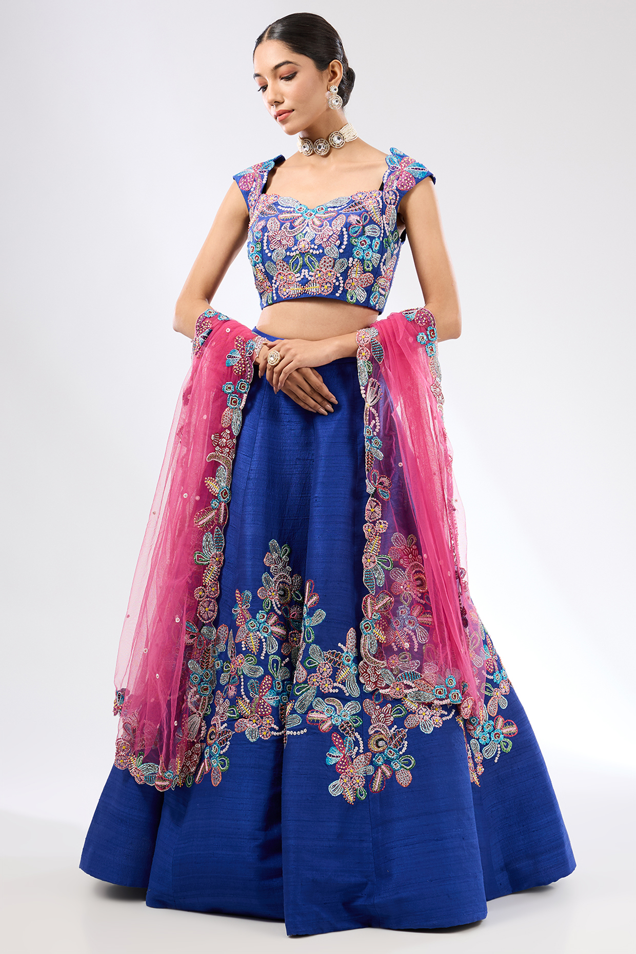 Midnight Blue Raw Silk Embellished Bridal lehenga for 22 Lehenga Set by Aisha Rao at Pernia's Pop Up Shop