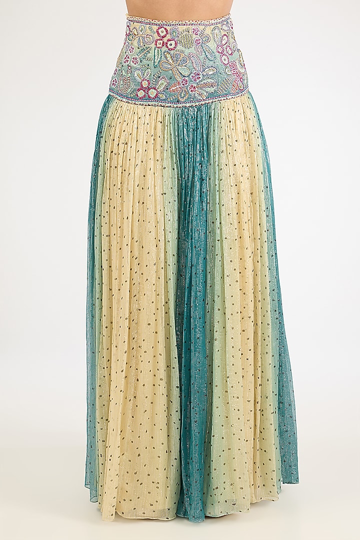 Ivory & Blue Lurex Printed Wedding Lehenga Set by Aisha Rao at Pernia's Pop Up Shop