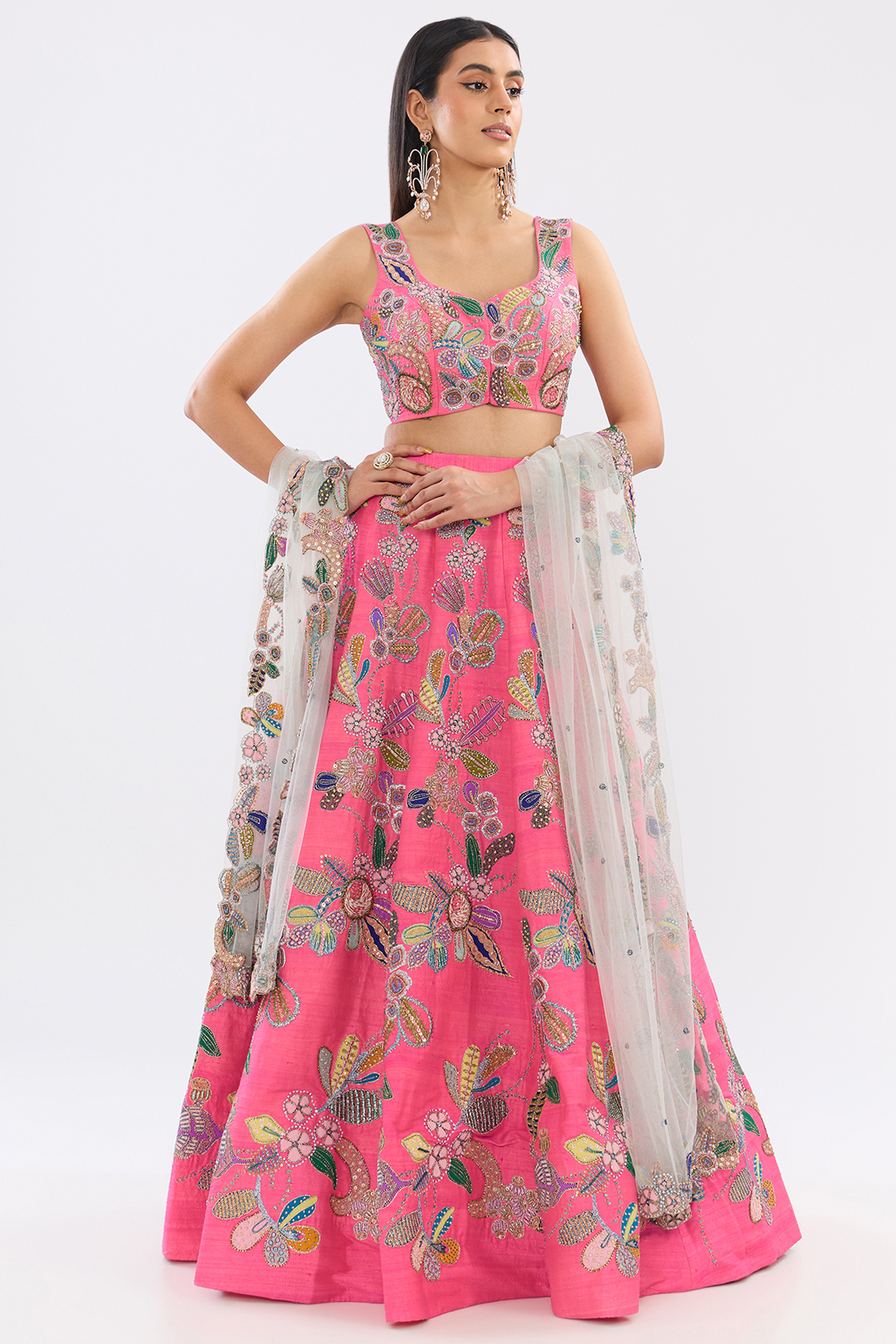 Fuchsia Raw Silk Embellished Bridal lehenga for 22 Lehenga Set by Aisha Rao at Pernia's Pop Up Shop