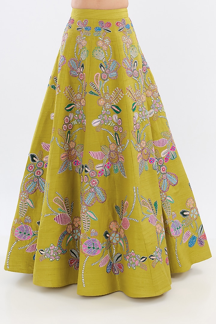Lime Raw Silk Applique Embellished Bridal Lehenga Set by Aisha Rao at Pernia's Pop Up Shop