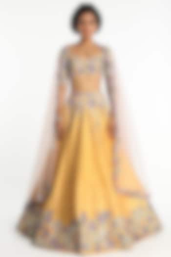 Yellow Raw Silk Embellished Bridal Lehenga Set by Aisha Rao at Pernia's Pop Up Shop