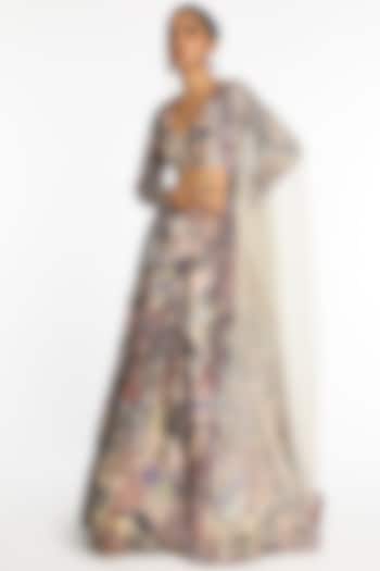Mist Purple Organza Printed Gathered Skirt Set by Aisha Rao at Pernia's Pop Up Shop