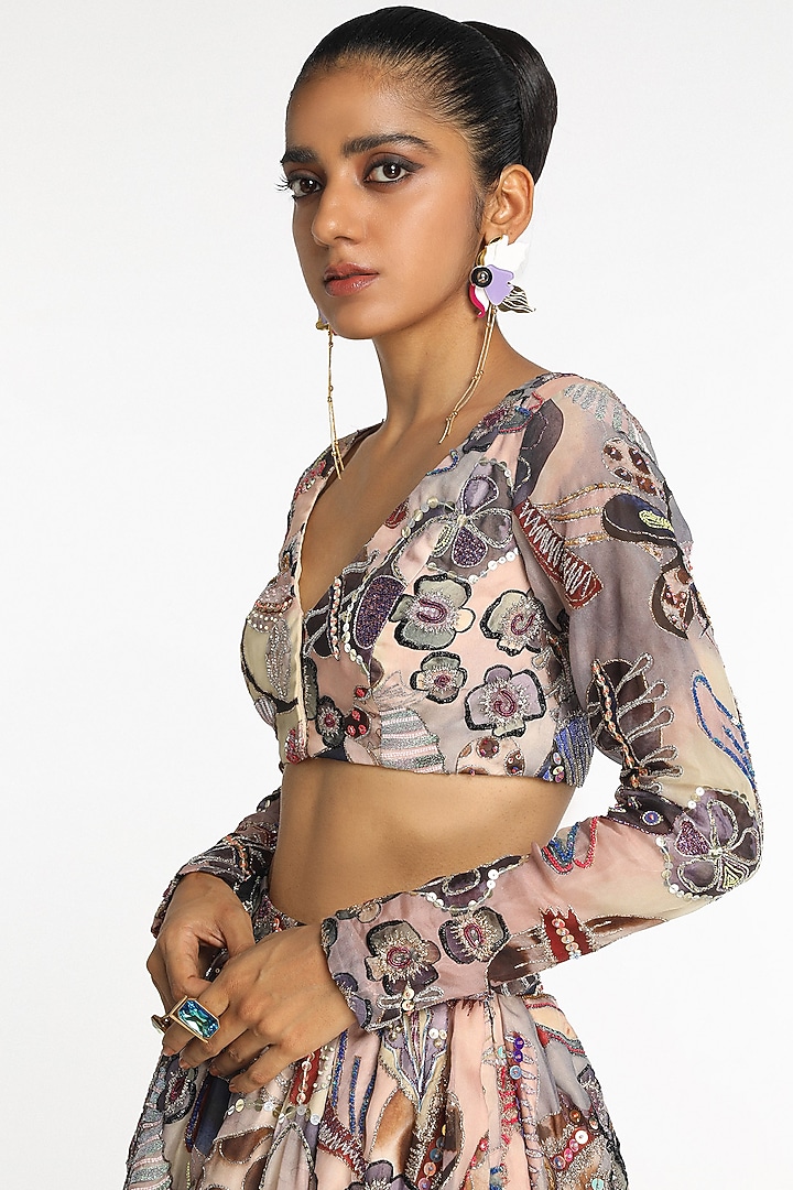 Mist Purple Organza Printed Gathered Skirt Set by Aisha Rao at Pernia's Pop Up Shop
