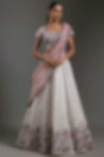 Ivory Raw Silk Applique Embellished Bridal lehenga for 22 Lehenga Set by Aisha Rao at Pernia's Pop Up Shop