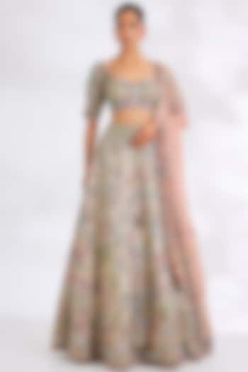 Silver Butterfly Net Bridal Lehenga Set by Aisha Rao at Pernia's Pop Up Shop