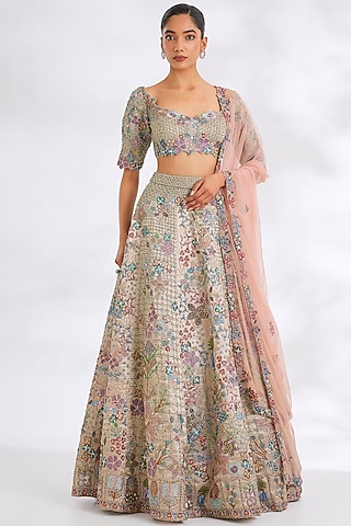 Silver Butterfly Net Lehenga Set by Aisha Rao