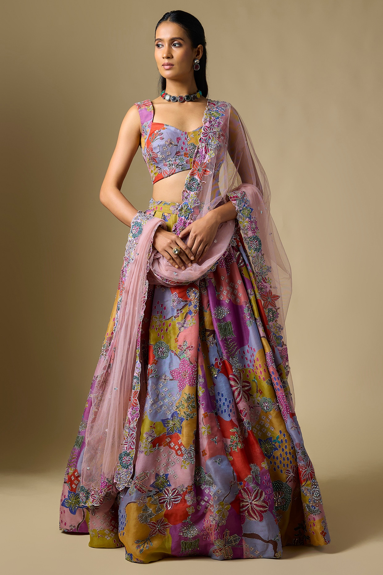 Aisha Rao Matilda Multi-Colored Organza Printed & Embellished Lehenga Set