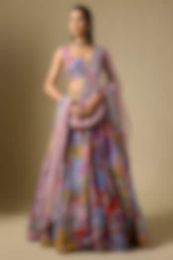 Matilda Multi-Colored Organza Printed & Embellished Bridal Lehenga Set by Aisha Rao at Pernia's Pop Up Shop