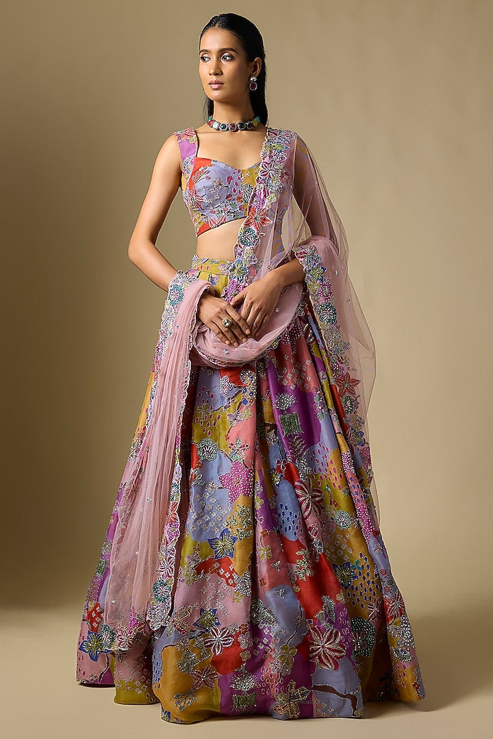 Matilda Multi-Colored Organza Printed & Embellished Bridal Lehenga Set by Aisha Rao at Pernia's Pop Up Shop