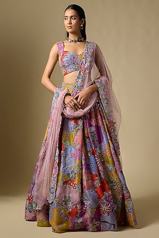 Matilda Multi-Colored Organza Printed & Embellished Lehenga Set by Aisha Rao