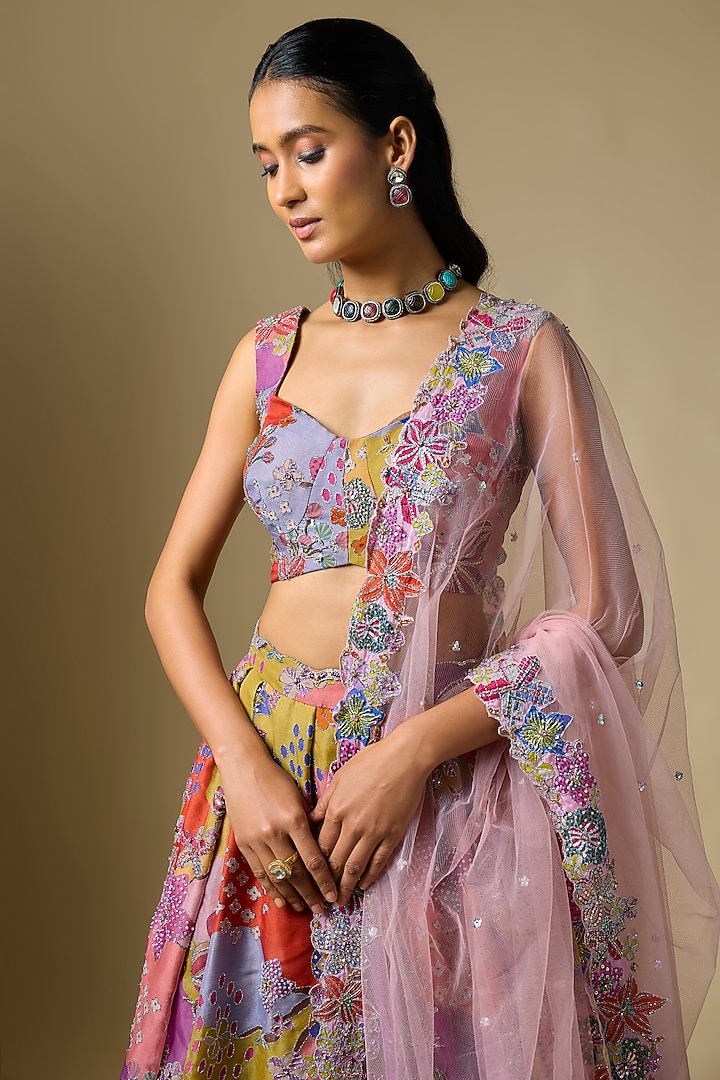 Matilda Multi-Colored Organza Printed & Embellished Bridal Lehenga Set by Aisha Rao at Pernia's Pop Up Shop