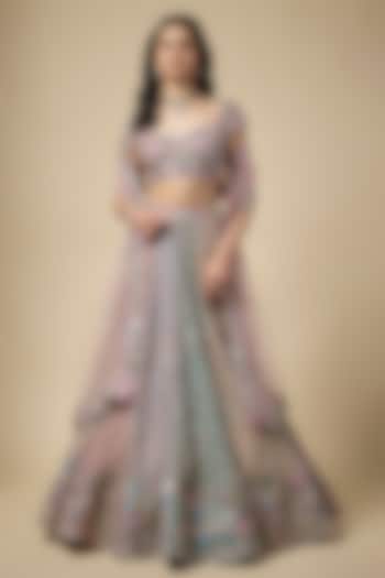 Multi-Colored Sequins Tulle Applique Embellished Bridal Lehenga Set by Aisha Rao at Pernia's Pop Up Shop