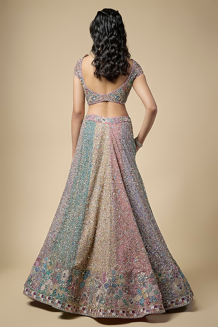 Multi-Colored Sequins Tulle Applique Embellished Bridal Lehenga Set by Aisha Rao at Pernia's Pop Up Shop