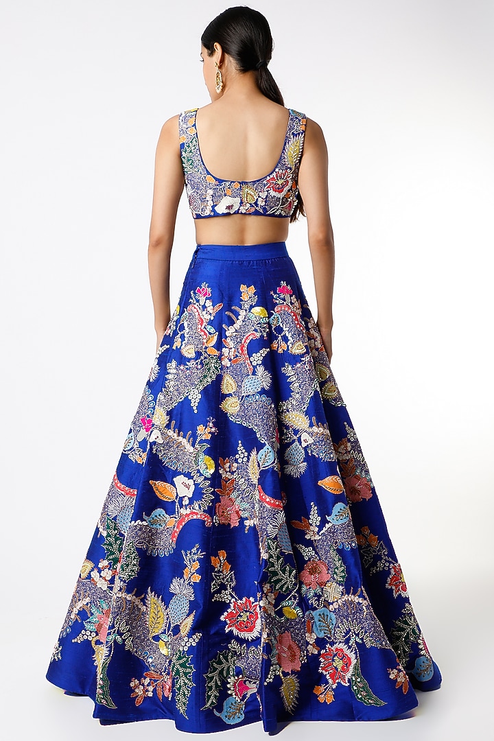 Blue Applique Embellished Bridal Lehenga Set by Aisha Rao at Pernia's Pop Up Shop