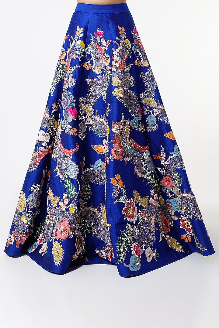 Blue Applique Embellished Bridal Lehenga Set by Aisha Rao at Pernia's Pop Up Shop