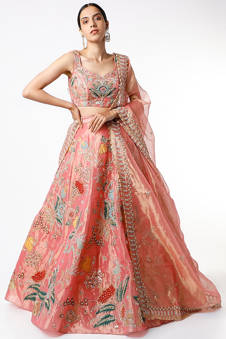 Pink Zardosi Embellished Lehenga Set by Aisha Rao