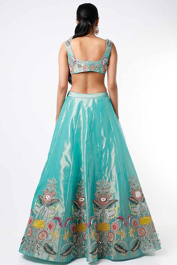 Turquoise Blue Embellished Kalidar Bridal Lehenga Set by Aisha Rao at Pernia's Pop Up Shop