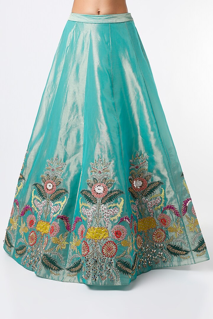 Turquoise Blue Embellished Kalidar Bridal Lehenga Set by Aisha Rao at Pernia's Pop Up Shop