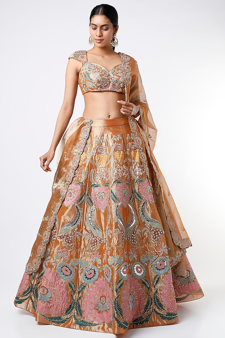 Copper Juna Embellished Lehenga Set by Aisha Rao