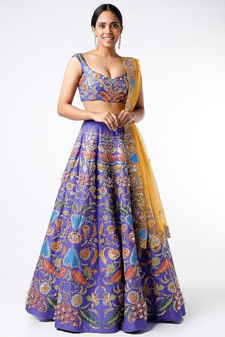 Violet Embellished Bridal Lehenga Set by Aisha Rao at Pernia's Pop Up Shop