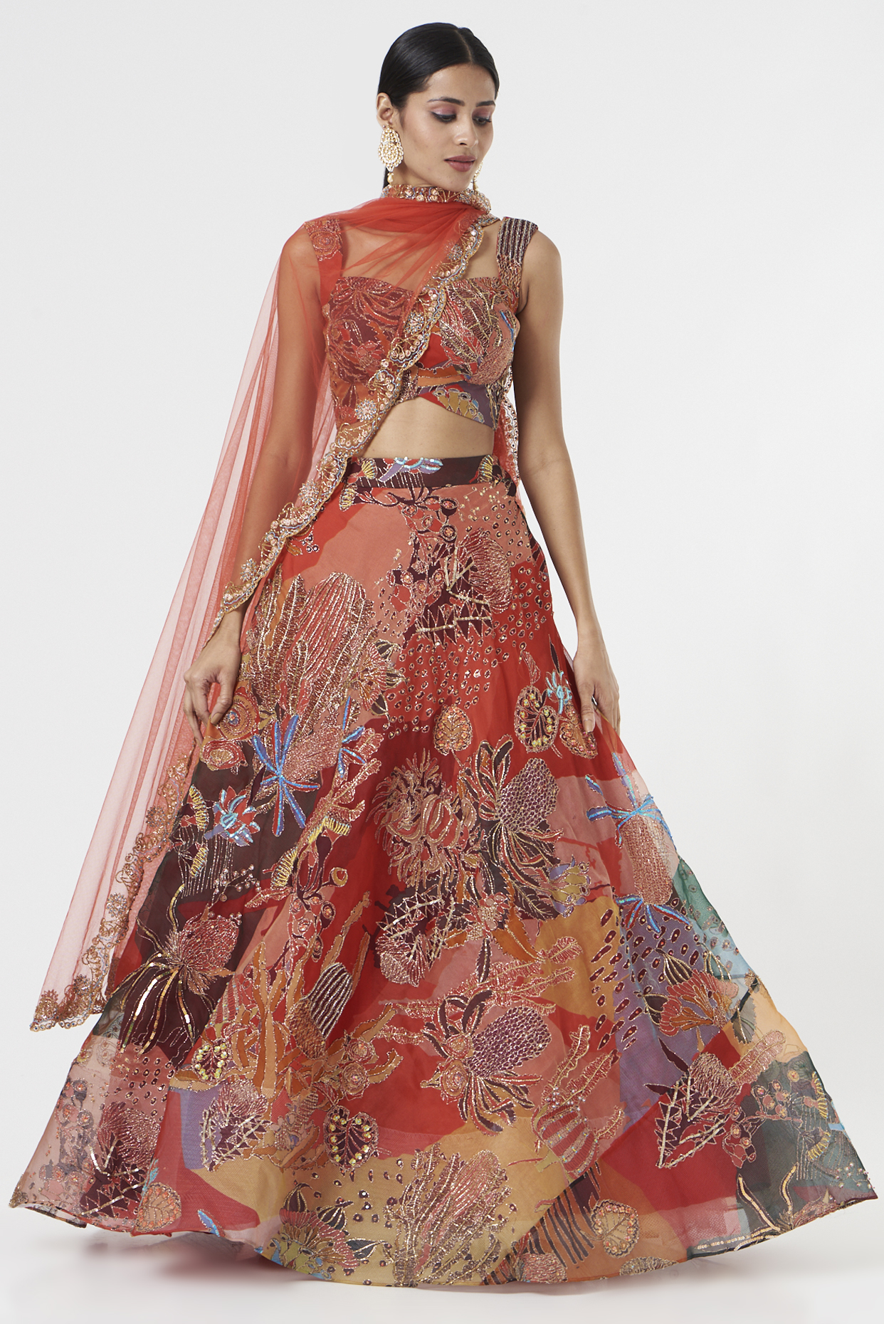 Red Embellished & Printed Bridal Lehenga Set by Aisha Rao at Pernia's Pop Up Shop