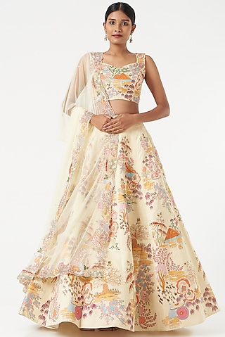 Ivory Beige Embellished Lehenga Set by Aisha Rao