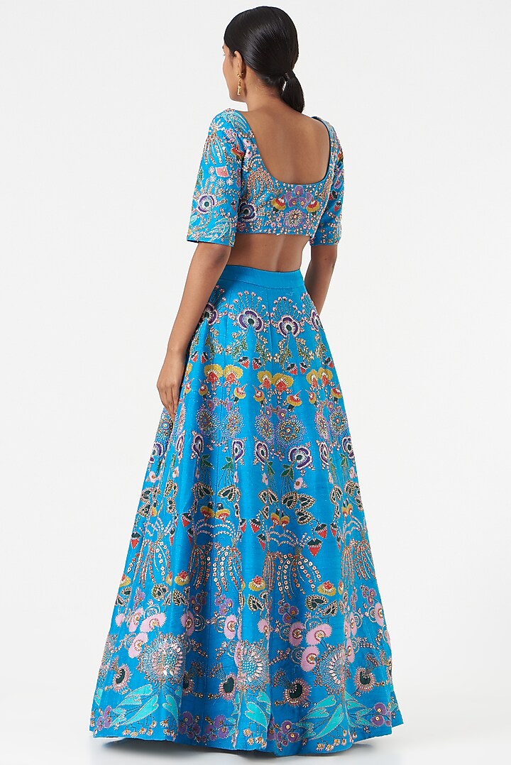 Cyan Blue Embellished Bridal Lehenga Set by Aisha Rao at Pernia's Pop Up Shop