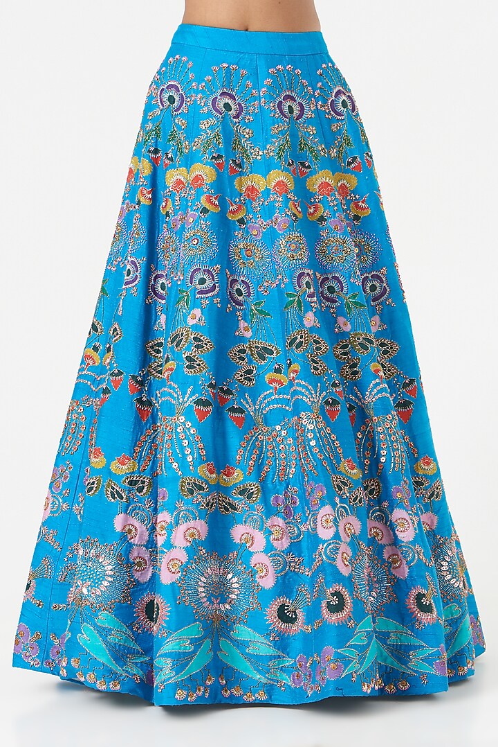 Cyan Blue Embellished Bridal Lehenga Set by Aisha Rao at Pernia's Pop Up Shop