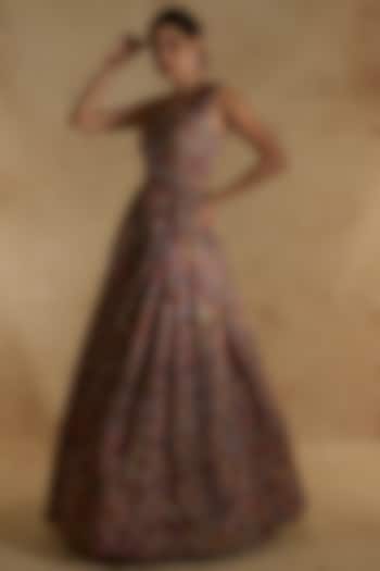 Peach Rose Printed & Embellished Wedding Gown by Aisha Rao at Pernia's Pop Up Shop