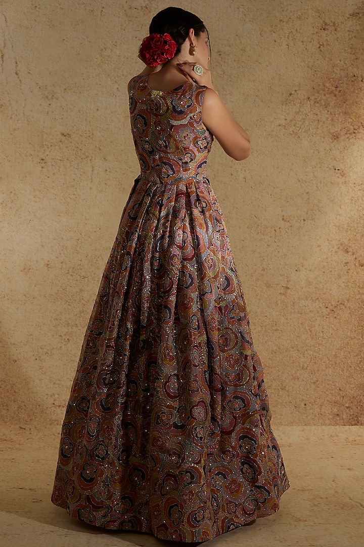Peach Rose Printed & Embellished Wedding Gown by Aisha Rao at Pernia's Pop Up Shop