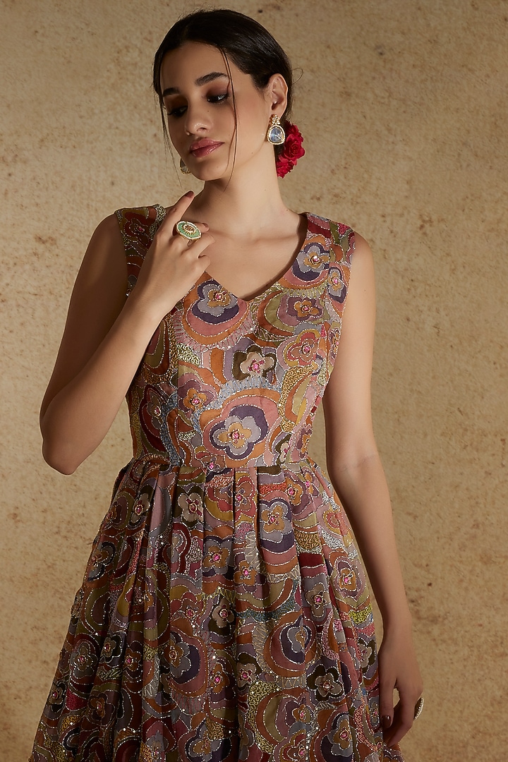 Peach Rose Printed & Embellished Wedding Gown by Aisha Rao at Pernia's Pop Up Shop