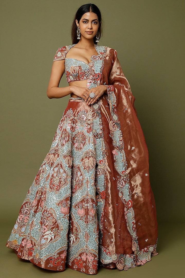 Maroon Juna Embellished Lehenga Set by Aisha Rao