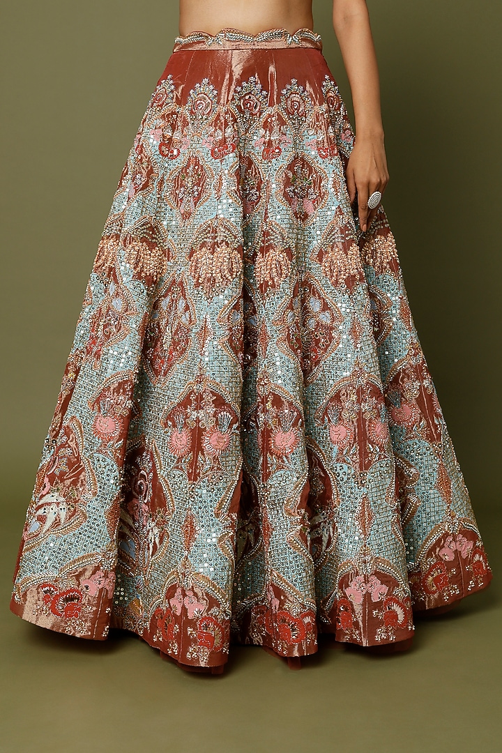 Maroon Juna Embellished Bridal Lehenga Set by Aisha Rao at Pernia's Pop Up Shop