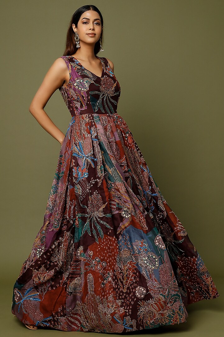 Plum Embellished Gown by Aisha Rao