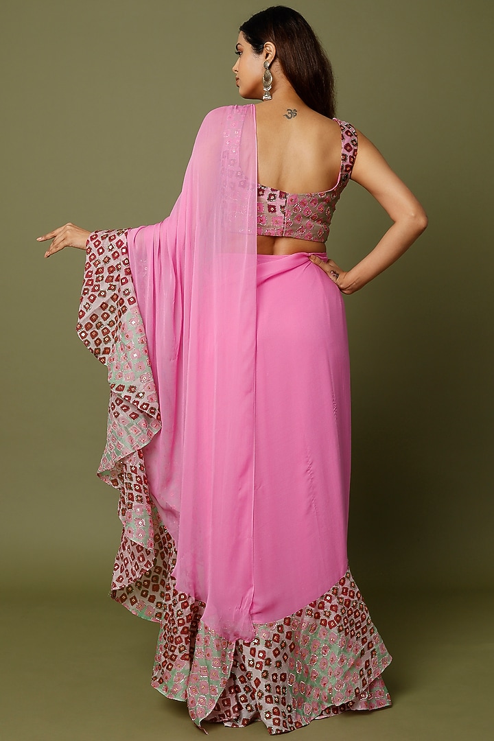 Light Pink Organza Embellished Reception Saree Set by Aisha Rao at Pernia's Pop Up Shop