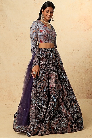 Black Embellished Lehenga Set by Aisha Rao