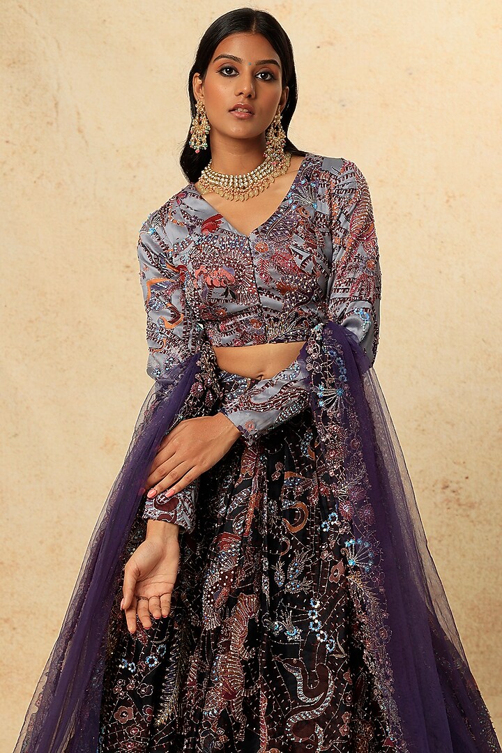 Black Embellished Bridal Lehenga Set by Aisha Rao at Pernia's Pop Up Shop