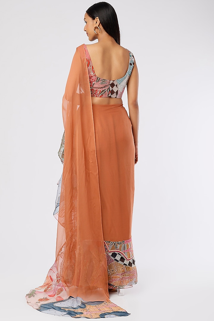 Orange Organza Printed & Embellished Reception Saree Set by Aisha Rao at Pernia's Pop Up Shop