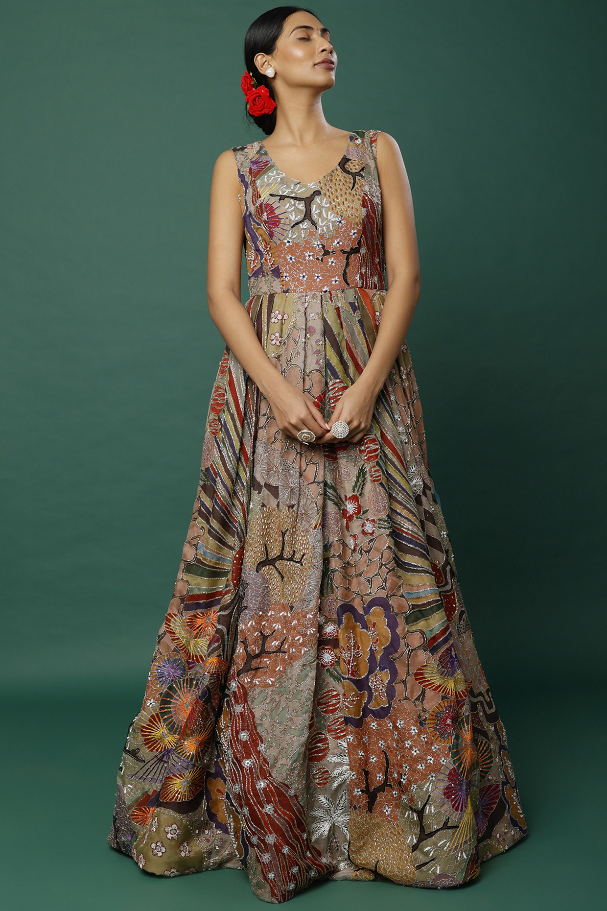 Multi-Colored Embellished Gown by Aisha Rao