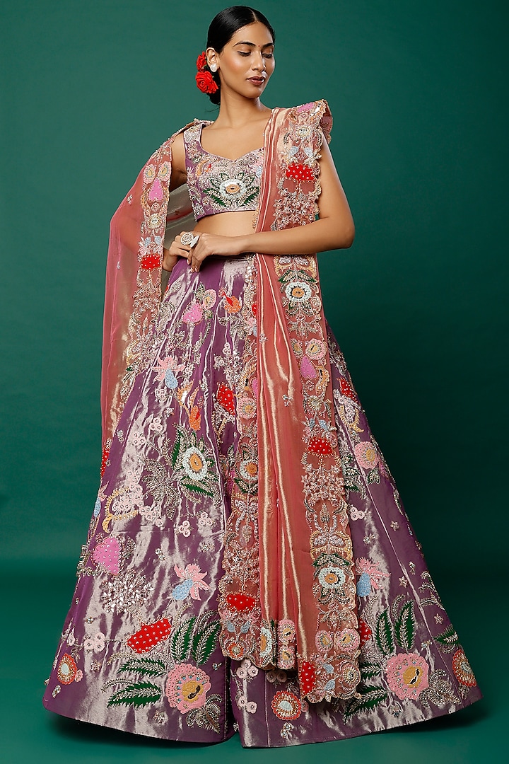 Purple Embellished Bridal Lehenga Set by Aisha Rao at Pernia's Pop Up Shop