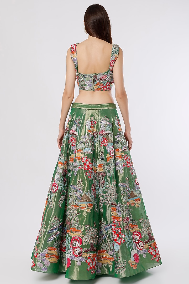 Mehendi Green Embellished Bridal Lehenga Set by Aisha Rao at Pernia's Pop Up Shop