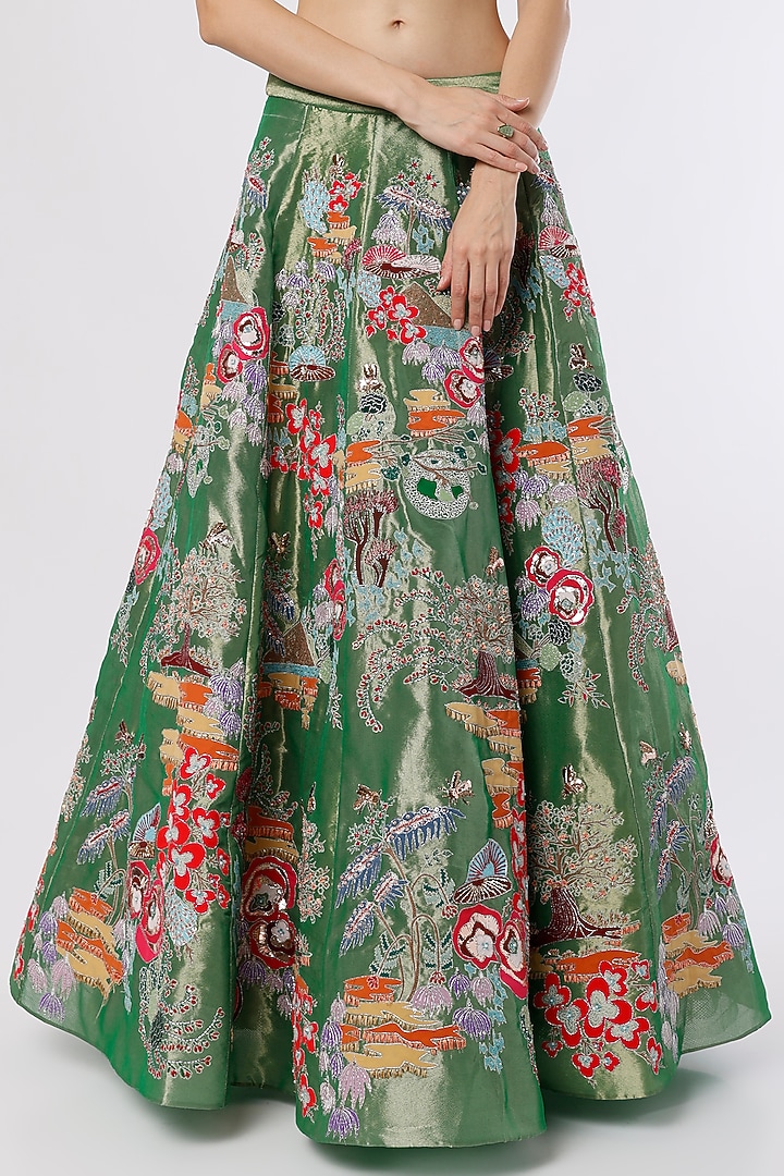 Mehendi Green Embellished Bridal Lehenga Set by Aisha Rao at Pernia's Pop Up Shop