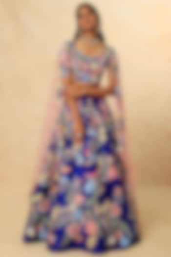Electric Blue Embellished Bridal Lehenga Set by Aisha Rao at Pernia's Pop Up Shop