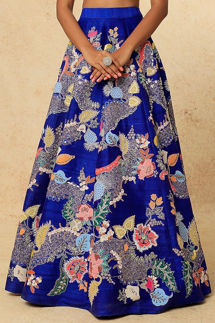 Electric Blue Embellished Bridal Lehenga Set by Aisha Rao at Pernia's Pop Up Shop