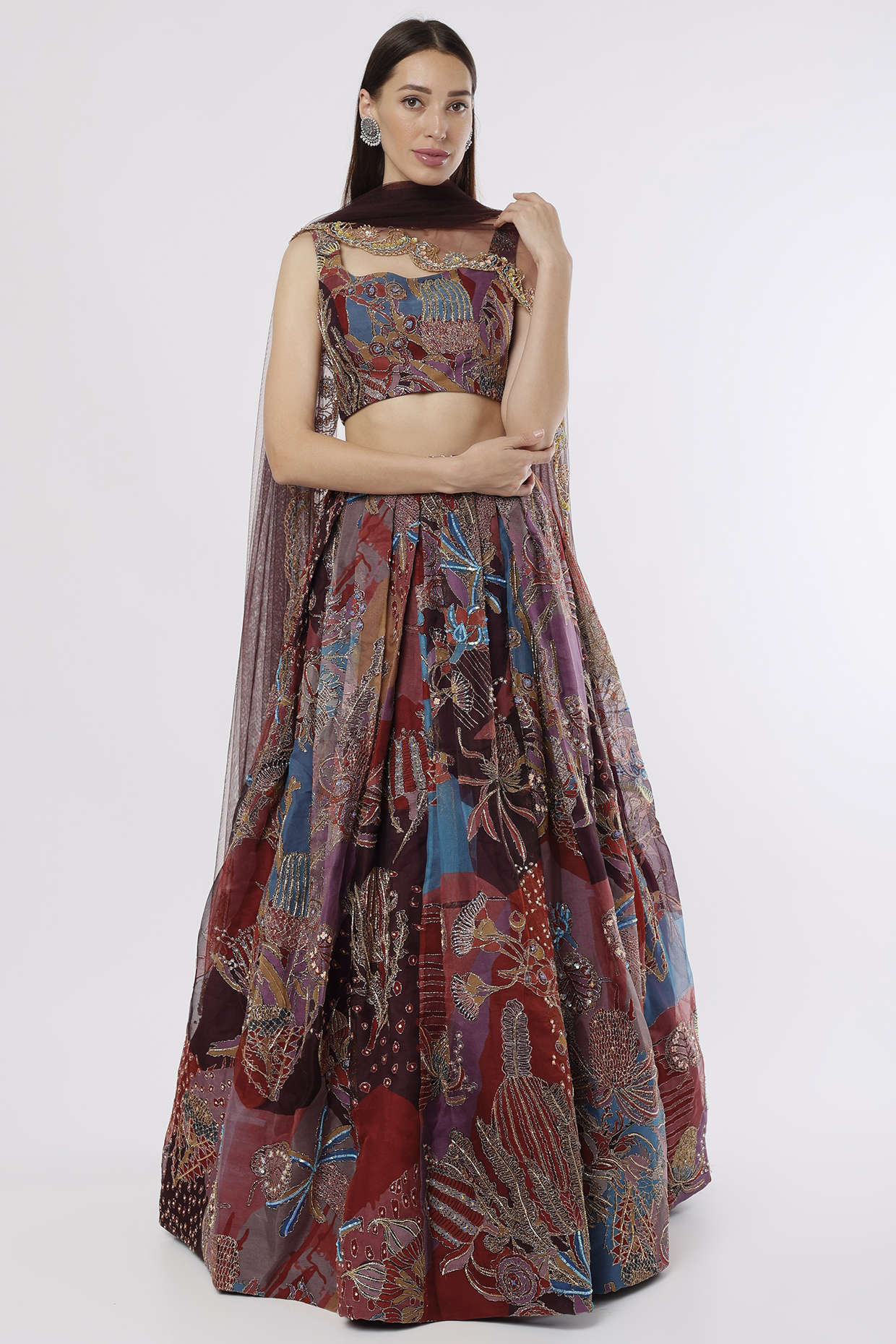 Plum Printed & Embellished Bridal Lehenga Set by Aisha Rao at Pernia's Pop Up Shop