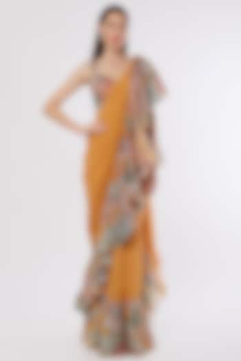 Yellow Organza Printed & Embellished Reception Saree Set by Aisha Rao at Pernia's Pop Up Shop