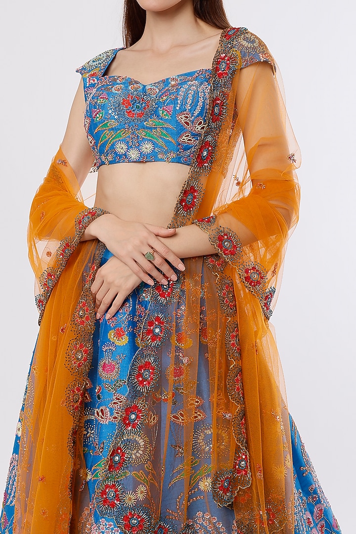 Dodger Blue Embellished Bridal Lehenga Set by Aisha Rao at Pernia's Pop Up Shop