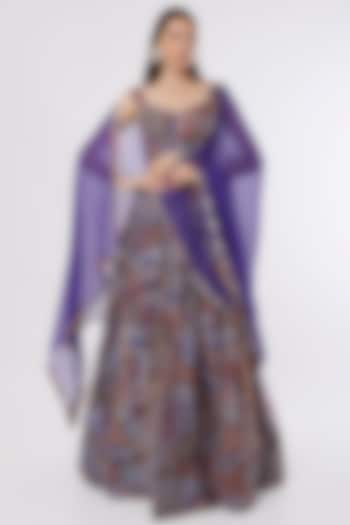 Violet Printed & Embellished Lehenga Set by Aisha Rao